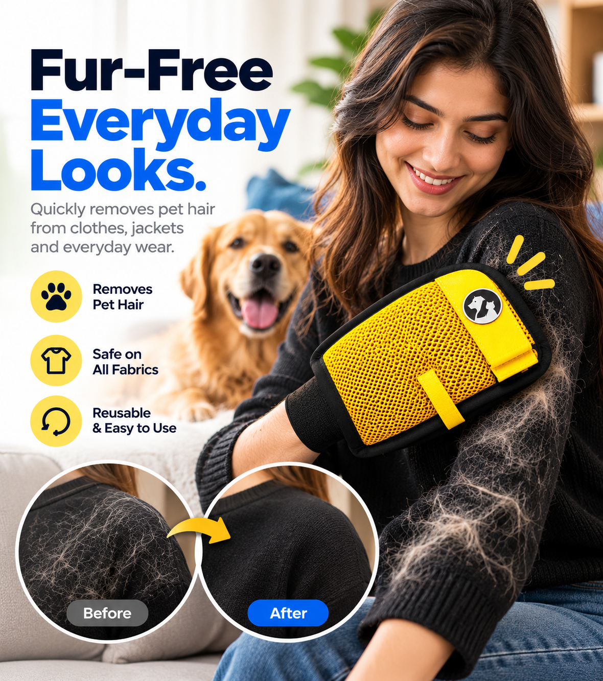 Pet Hair Remover Glove – Reusable Fur Cleaning Glove for Sofa, Bed & Car (Pack of 2)