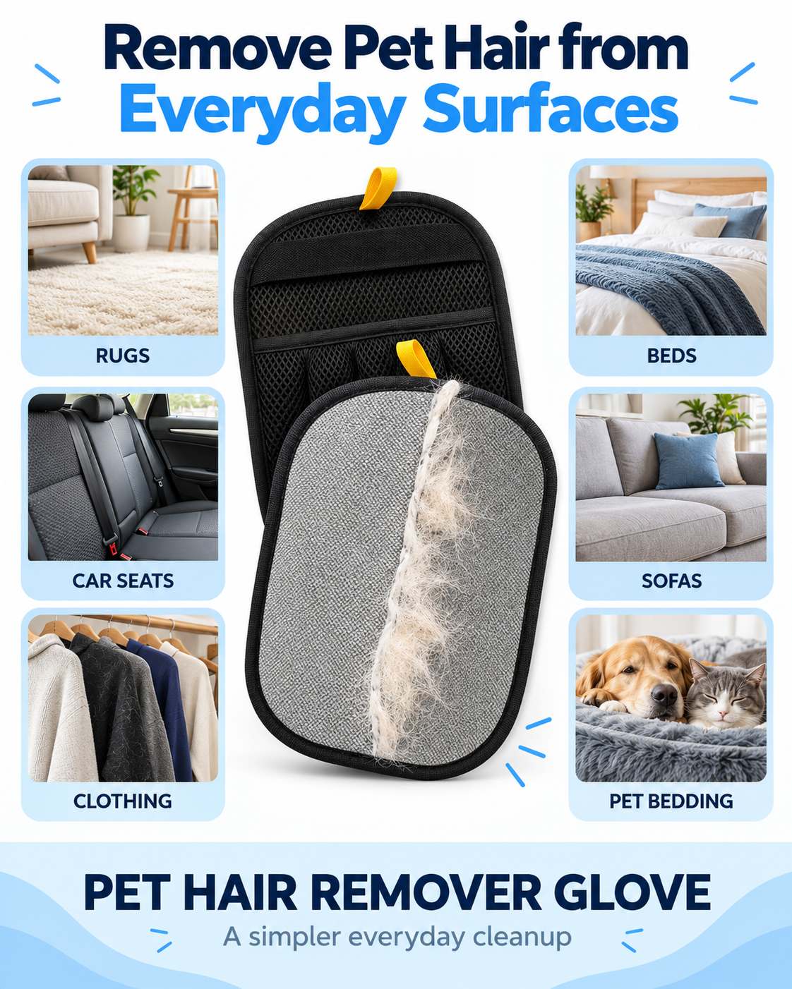 Pet Hair Remover Glove – Reusable Fur Cleaning Glove for Sofa, Bed & Car (Pack of 2)